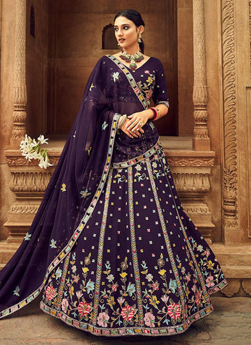 Classical Purple Georgette Thread Embroidered Lehenga Choli